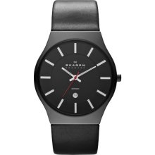 Skagen Mens Analog Ceramic Watch - Black Leather Strap - Black Dial - 233XLCLB