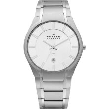 Skagen Men's Stainless Steel Case and Bracelet White Dial Date Display 573XLSXS