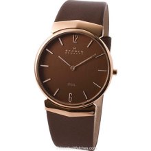 Skagen Men's Ultra Slim Steel Rose Gold Tone Brown Dial 695XLRLD