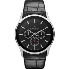 Skagen Round Leather Strap Watch Black