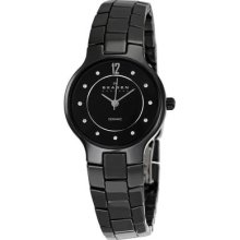 Skagen Thin Black Petite Women's Watch Swarovski Crystal Accents For Small Wrist