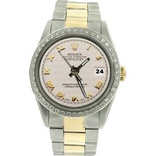 SS oyster bracelet rolex date just white roman dial diamond bezel men watch