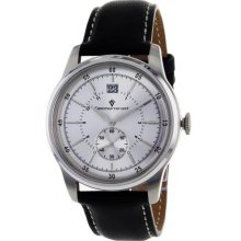 Stainless Steel Case Leather Bracelet Silver Dial Date Display