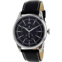 Stainless Steel Case Leather Bracelet Black Dial Date Display
