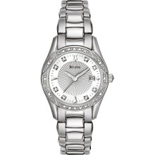 Stainless Steel Dress Silver Tone Patterned Mother Of Pearl Dial Diamo