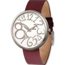 Stainless Steel Round Silver Dial Watch w (TS-15) Burgundy Band