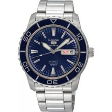 Stainless Steel Seiko 5 Sports Automatic Blue Dial Bezel