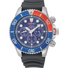 Stainless Steel Solar Quartz Chronograph Blue Dial Black Rubber Strap