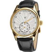 Stuhrling 302 333515 Patriarch Auto Goldtone Case White Dial Leather Mens Watch