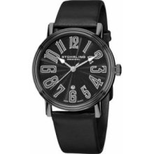 Stuhrling Original 301.335952 Mens Swiss Quartzandamp;#44; Black IP Case with Black Dialandamp;#44; Black Numeralsandamp;#44; and Black Leather Strap