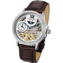 Stuhrling Original 470 3315k2 Dt Bridge Automatic Dual Time Leather Mens Watch