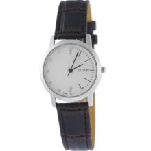Stylish Crystal Round Dial Leather Band Women Wrist Watch (Brown) - Brown - Leather