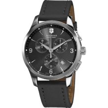 Swiss Army Men's Alliance Chronograph Stainless Steel Case Leather Bracelet Black Tone Dial Date Display 241479