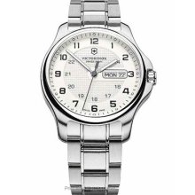 Swiss Army Mens Officers Day Date Silver-Tone Dial with 241551