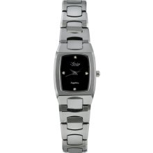 Swiss Edition Women's Tungsten Black Dial Crystal Accent Watch (Rectangular Tungsten Watch Black Dial & Crystals)
