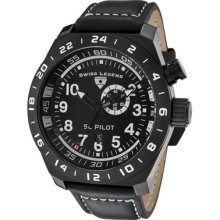 Swiss Legend Men's Sl Pilot Gmt Black Dial Black Leather