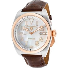 Swiss Legend Watch 20434-02mop-rb-brw Men's Heritage White Mop Dial Rose Gold