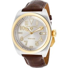 SWISS LEGEND Watches Men's Heritage Silver Dial Gold Tone Bezel Brown