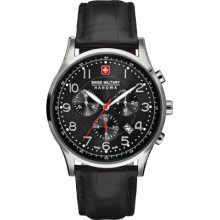 Swiss Military Men's Black Dial & Black Leather Strap Stainless Steel Patriot 6-4187.04.007 Watch