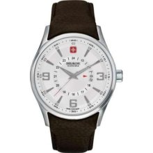Swiss Military Men's Navalus Silver Dial Steel 24 Hour Subdial Leather 6-4155.04.001.05 Watch