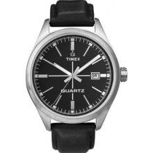 T2N402 Timex Originals Unisex T Series Leather Strap Black Watch