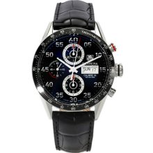 Tag Heuer Watches Men's Carrera Black Chronograph Dial Black Leather S