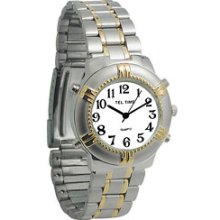 Tel Time Mens Bi Color Talking Watch White Face Bracelet Band