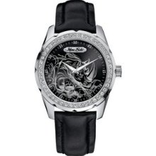 The Supreme Marc Ecko Men`s Watch W/Swirl Rhino Image & Black Leather Strap