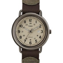 Timex 'Camper' Leather & Nylon Strap Watch Brown/ Olive