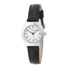 TIMEX CORPORATION Carriage Ladies Black Croc Strap Watch, Silver tone