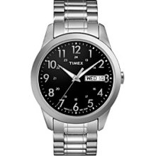 Timex Men's Black Dial with Day/Date, Silver-Tone Expansion Band Men's