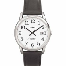 Timex Mens Easy Reader Silver-Tone Analog Watch - Black Leather Strap Black