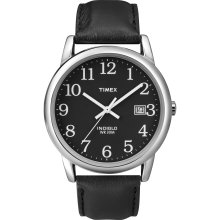 Timex Men's Easy Reader Black Leather Strap Watch (Black/Silver)