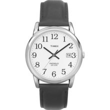 Timex Men's T2H281 Black Calf Skin Quartz Watch with White Dial ...
