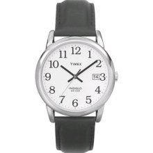 Timex Men's T2H281 Black Calf Skin Quartz Watch with White Dial