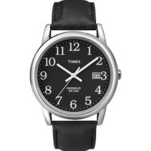 Timex Men's T2n370 Classic Ez Read Analog Silver Case Black Leather Strap Watch