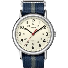 Timex T2N654 Men's Weekender White Dial Blue and Gray Slip Thru Nylon