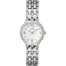 Timex Women's Crystal Accent Mother-of-Pearl Dial Watch, Silver-Tone