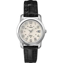 Timex Women's Elevated Classics T2N435 Black Leather Quartz Watch with White Dial
