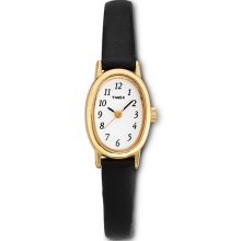 Timex Women's Oval Dial Black Leather Strap Watch
