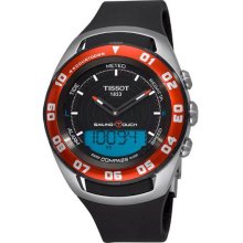 Tissot Men's Red Bezel Sailing-Touch T-Touch Black Analog Dial Rubber Strap Blue Digital Dial T0564202705100