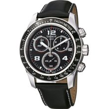 Tissot Mens V 8 Black Dial Black Leather Strap Chronograph Watch
