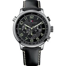Tommy Hilfiger Black Leather Strap Watch - Black - Os