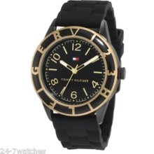 Tommy Hilfiger Ladies 1781183 Sport Gold Plated Steel Black Silicone Watch