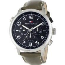 Tommy Hilfiger Men's Tyler Chronograph Watch 1790792 With Green Leather Strap And Black Dial