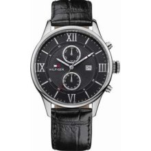 Tommy Hilfiger Men's Weston Watch 1710290 With Black Dial And Black Leather Strap