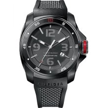 Tommy Hilfiger Men's Windsurf Black/black Silicone Strap Men's Watch