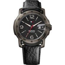 Tommy Hilfiger Watch, Mens Black Leather Strap 48mm 1790896