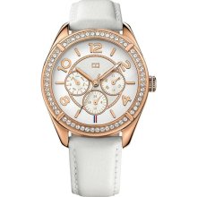 Tommy Hilfiger Women's 1781251 Rose Gold White Leather Multi-function Watch
