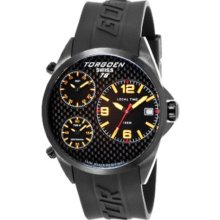 Torgoen Swiss T08303 Men's 45.5Mm Aviation Watch With Triple Time Zone, Carbon Fibre Dial And Black Pu Strap